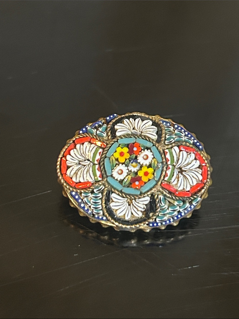 Vintage Costume Pin Brooch Floral Mosaic multicolored made in Italy